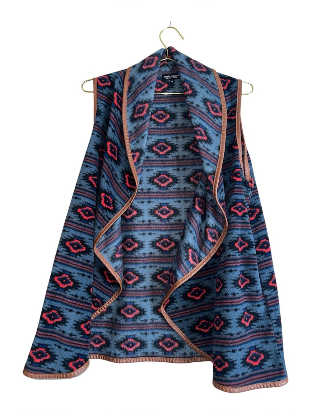 Simply Southern Collections Blue Aztec Print Fleece Open-Front Sweater Vest Sz M